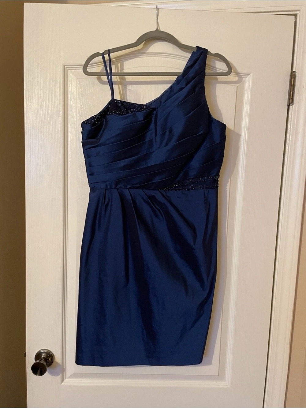 Adrianna Papell E! Red Carpet Blue One Shoulder Beaded Cocktail Dress 14 - Picture 2 of 10